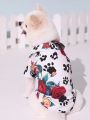 PETSIN 1pc Petsin Cute Rose Patterned White Pet Shirt With Paw Prints