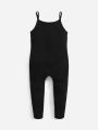 SHEIN Baby Ribbed Knit Letter Graphic Jumpsuit