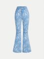 Tween Girls' Y2k Bold & Trendy Butterfly Pattern Printed Stretchy Flared Jeans