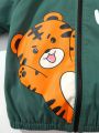 SHEIN Kids QTFun Young Boy Letter & Tiger Print 3D Ear Design Hooded Thermal Lined Raglan Sleeve Zipper Thermal Lined Jacket Without Tee