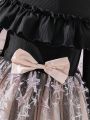 SHEIN Kids EVRYDAY Tween Girls' Formal Dress With Mesh Splice And Cold Shoulder Design