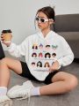 Girls' Cartoon Pattern Long Sleeve Hoodie For Casual Wear In Autumn And Winter