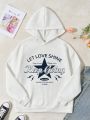 Girls' Hooded Casual Sweatshirt With Text Print