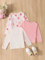 SHEIN Kids EVRYDAY Toddler Girls' Simple Sweet Love Heart Printed Long Sleeve T-Shirt, Match With Solid Color