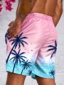 Manfinity Swimmode Men's Tropical Plant Printed Drawstring Summer Beach Shorts
