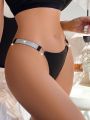 Women'S Shiny Woven Strap Triangle Bikini Bottom