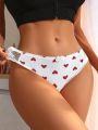 Heart Print Contrast Lace Bow Front Panty