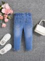SHEIN High Stretch Skinny Ripped Denim Jeans For Baby Girls, Casual & Fashionable