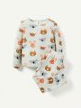 Cozy Cub Baby Girl Cute Animal Pattern Round Neck Top And Long Pants 4pc Set Tight Sleepwear Suit