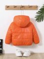 SHEIN Baby Boy Letter Patched Detail Teddy Lined Hooded Puffer Coat Without Sweater