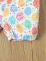 Baby Girl's Easter Fun Egg & Letter Print Short Sleeve Romper And Shorts Set, Cute For Spring & Summer