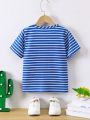 SHEIN Kids SUNSHNE Boys' Cute Dinosaur Cartoon & Striped Pattern T-Shirt For Summer