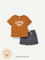 Cozy Cub Baby Boys' Letter Print Crew Neck Short Sleeve T-Shirt And Solid Color Shorts Set