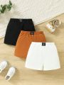 SHEIN 3pcs/set Infant Boys' Casual Sports Shorts With Letter Patches, Perfect For Outdoor Activities