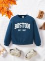 SHEIN Kids EVRYDAY Young Boy Letter Graphic Thermal Lined Sweatshirt