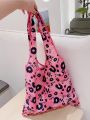 Verve Patterns Fashionable Pink Leopard Print Canvas Tote Bag With Large Capacity, Portable