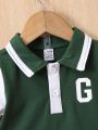 Baby Boy Letter Graphic Contrast Sleeve Polo Shirt & Shorts