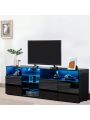 LED TV Stand for 70 inch TV, Modern Entertainment Center with LED Lights and Glossy Cabinets, TV & Media Furniture Console Table with Adjustable Storage Shelf, Smart Modern TV Cabinet for Under TV Living Game Room Bedroom
