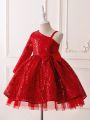 Young Girl'S One Shoulder Butterfly Knot & Sequin Dress