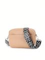 Simple Adjustable Wide Shoulder Strap Crossbody Bag With Double Pockets