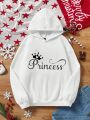 Girls' Hooded Sweatshirt With Text Print For Leisure Wear, Youth