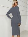 SHEIN LUNE Solid Ribbed Knit Sweater Dress Without Belt