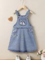 Little Girls' Rainbow Embroidery Trendy Casual Denim Overall Dress