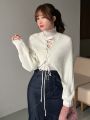 FRIFUL Women'S Batwing Sleeve Sweater With Tie
