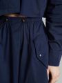 SHEIN BIZwear Drawstring Waist, Slanted Pocket Skirt