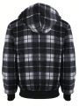 Men's Plus Size Plaid Hooded Fleece Lined Jacket With Drawstring
