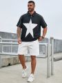 Manfinity Men's Plus Size Zipper Closure Starry Pattern Short Sleeve Shirt