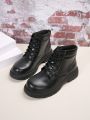 Men's Fashionable New Style Pu Leather Round Toe Lace-up Short Boots With Thick Soles For Autumn/winter
