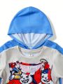SHEIN Kids EVRYDAY 3pcs/Set Young Boys' Leisure Hooded Knitted T-Shirt Set With Cartoon Patterns