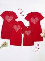 Toddler Girls' Short Sleeve Dress With Letter & Heart Print