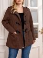 SHEIN Frenchy Plus Size Women's Hooded -Padded Coat With Horn Button