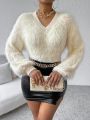 SHEIN SXY Solid V Neck Fuzzy Knit Sweater