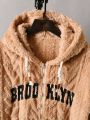 Men Letter Embroidery Hooded Fluffy Jacket Without Tee