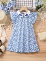 SHEIN Kids Nujoom Toddler Girls' Embroidered Doll Collar Ruffle Short Sleeve Floral Dress