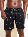 Men's Plus Size Drawstring Waist Beach Shorts With Slanted Pockets