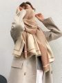 1pc Khaki Women Cashmere Feeling Color Block Long Shawl Scarf, Geometric Pattern Keep Warm Wool Fashion Scarf For Autumn Winter Daily Life Evening Dresses Travel Office Winter Wedding and gift