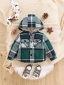 SHEIN Vintage Plaid Hooded Jacket With Fleece Lining For Baby Boys