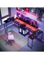 L Shaped Desk with Power Outlet, Storage Bags and LED Strip, 54 Inch Gaming Computer Desk, Home Office Desks, Writing Desk, Corner Table, Modern Wooden Desk, Black