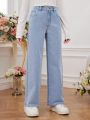 Teen Girls' Street Style Distressed Wash Low Waist Loose Fit Straight Leg Jeans