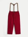 SHEIN Boys' Straight Leg Bib Pants With Adjustable Suspenders And Mid-Waist In School Style