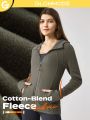 GLOWMODE At Your Best Cotton-Blend Fleece Stretch Zip-Up Jacket Comfortable Warm