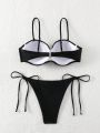 SHEIN Swim Vcay Women's Swimsuit Set, Two Piece Swimsuit With Push Up, Underwire And Rhinestone Decoration