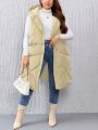 SHEIN Essnce Plus Size Side Pocket Zipper Hooded Vest Puffer Coat