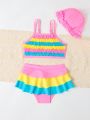 Infant Girls' Two-Piece Swimsuit With Cute Dopamine Color Scheme