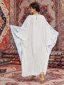 SHEIN Najma Women's Loose Fit Kaftan With Contrasting Colors & Printed Round Neckline