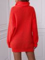 SHEIN LUNE Women'S Turtleneck Drop Shoulder Long Sleeve Sweater Pullover